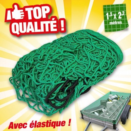 Filet De Remorque Qwork 1.5x2.2m - Avec 15 Crochets, Maille 35mm, Protection Chargement