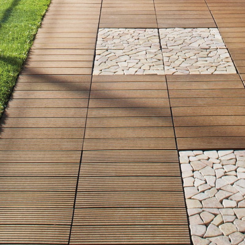 Lot 4 Dalles Extérieures En Bois Composite Clipsable Pour Terrasse 