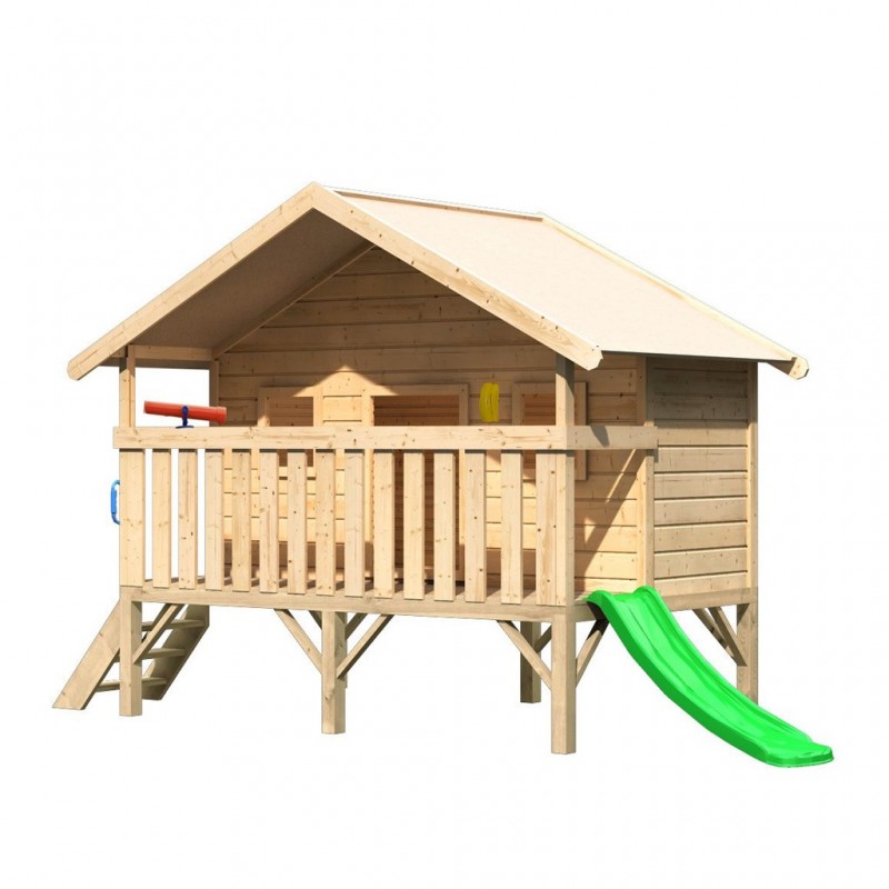 Kit cabane Maxi avec toboggan vert telescope telephone 2poignees