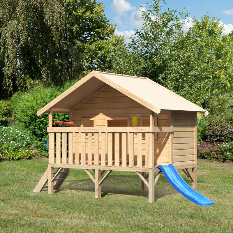 Kit cabane Maxi avec toboggan bleu telescope telephone 2poignees