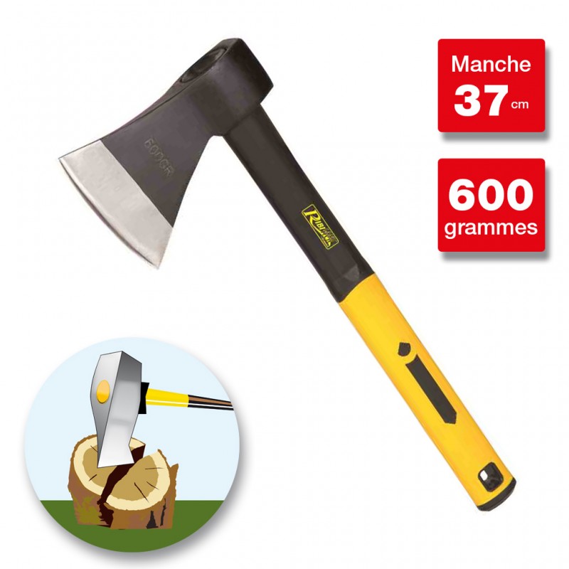 Hachette bois 600 g, manche fibre tri-matière. - Florol