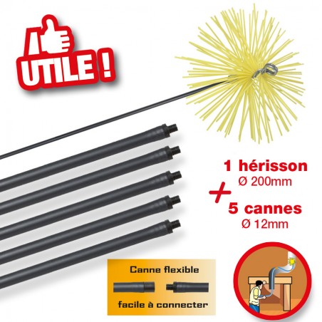 Kit De Ramonage Complet - 5 Cannes Flexibles De 1.4m + Hérisson Rond Acier Ø 250mm - Marque SCID - Neuf En Boîte