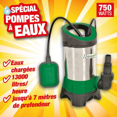 POMPE VIDE CAVE EAUX CHARGEES 750W INOX BASE PLAST+FLOTTEUR