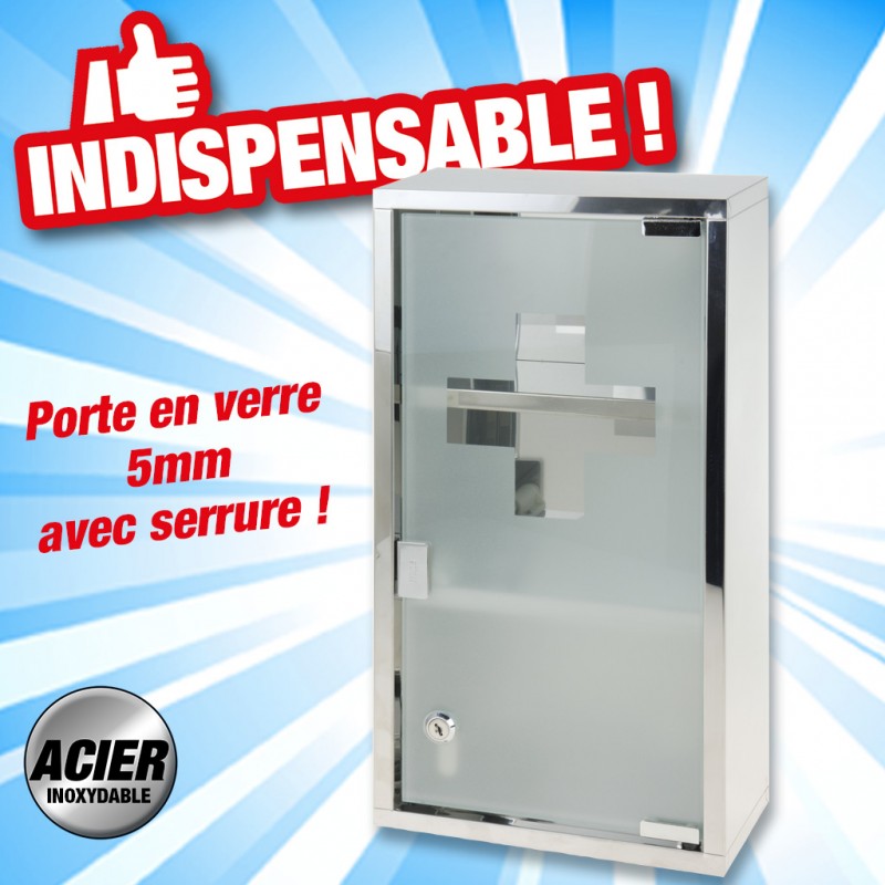 outiror - armoire à pharmacie métallique porte en verre trempé et clés pour fermeture outiror - armoire à pharmacie métallique porte en verre trempé et clés pour fermeture