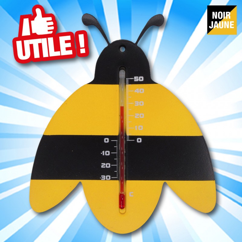 Outiror - Thermomètre mural d'extérieur en plastique noir/jaune, Abeille