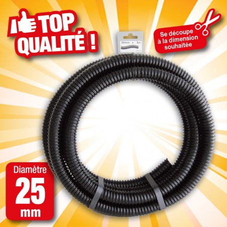Outiror - Tuyau de raccord cannelé renforcé noir - Ø25 mm (1") x 5 m Outiror - Tuyau de raccord cannelé renforcé noir - Ø25 mm (1") x 5 m