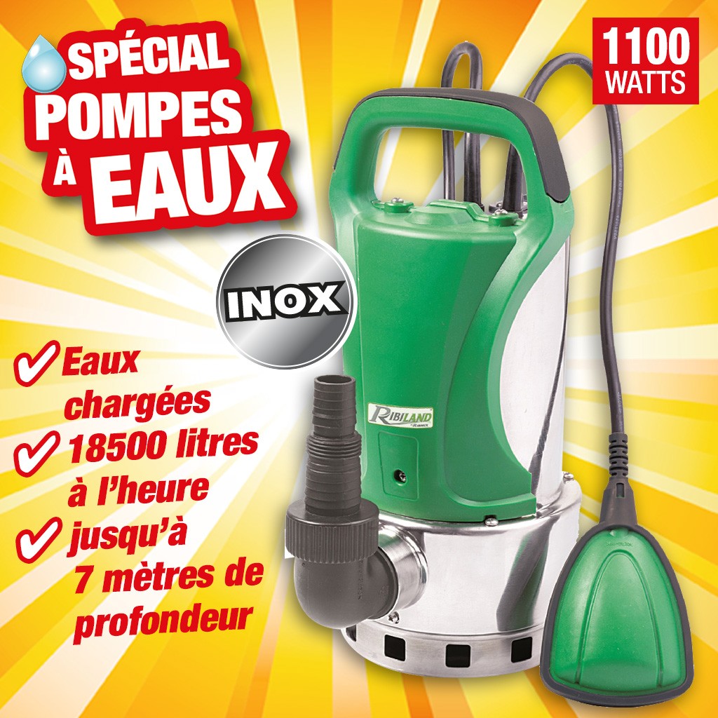 HTTPS: OUTIROR.COM IMG P 2 1 3 3 2133.JPG Ribiland - Pompe vide cave eaux charg&eacute;es 1 100w en inox avec flotteur