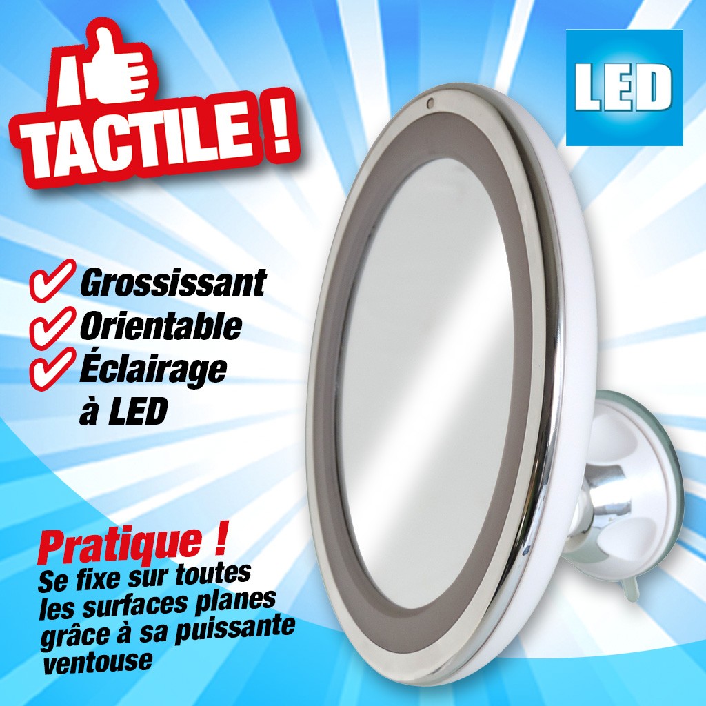 HTTPS: OUTIROR.COM IMG P 2 5 4 1 2541.JPG Miroir grossissant LED tactile - Hestec - Puissance x3 - Diam&egrave;tre 14.5 cm - &Eacute;clairage LED