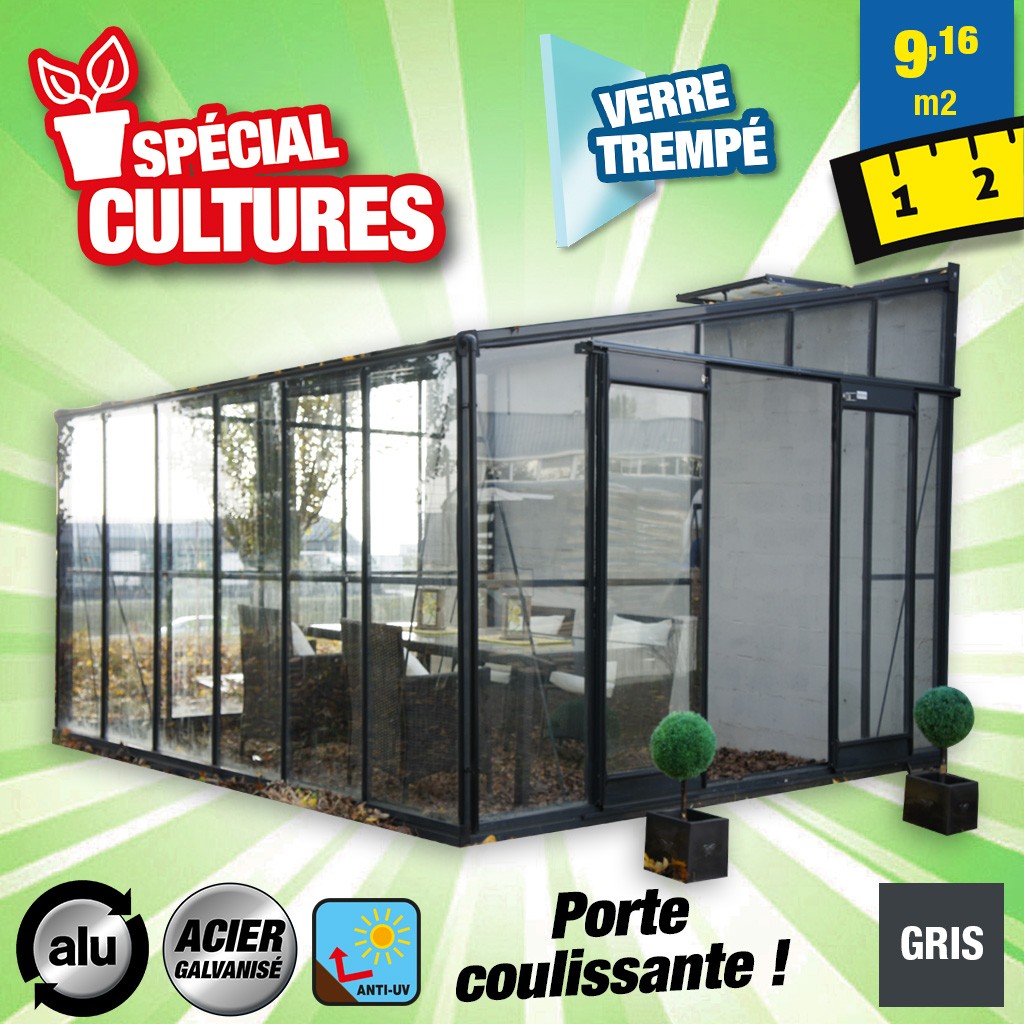 HTTPS: OUTIROR.COM IMG P 9 5 2 8 9528.JPG Serre jardin verre tremp&eacute; 4 mm - Solarium - 9,6 m&sup2; - anthracite