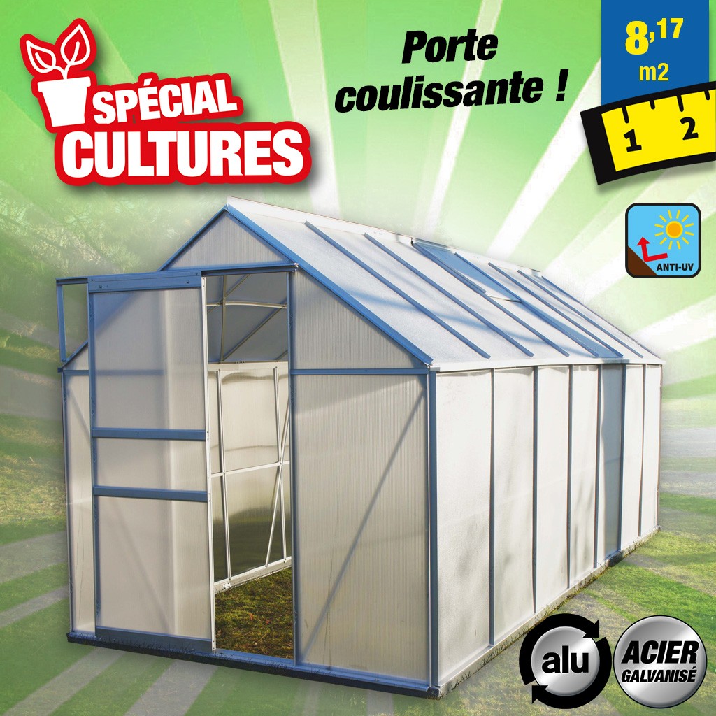 HTTPS: OUTIROR.COM IMG P 9 6 3 5 9635.JPG Serre jardin polycarbonate 8,2 m&sup2; Diamant&reg; 146 + base